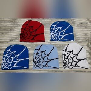 Unbranded 100% Acrylic Web Beanies, unisex, 2 blue, 1 light blue, 1 white, 1 red